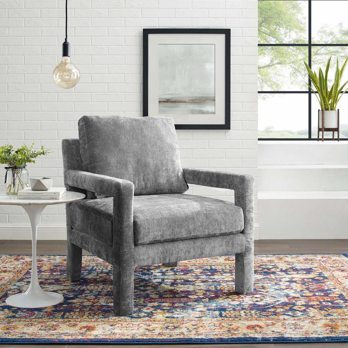 Gray Crushed Velvet Armchair L59421