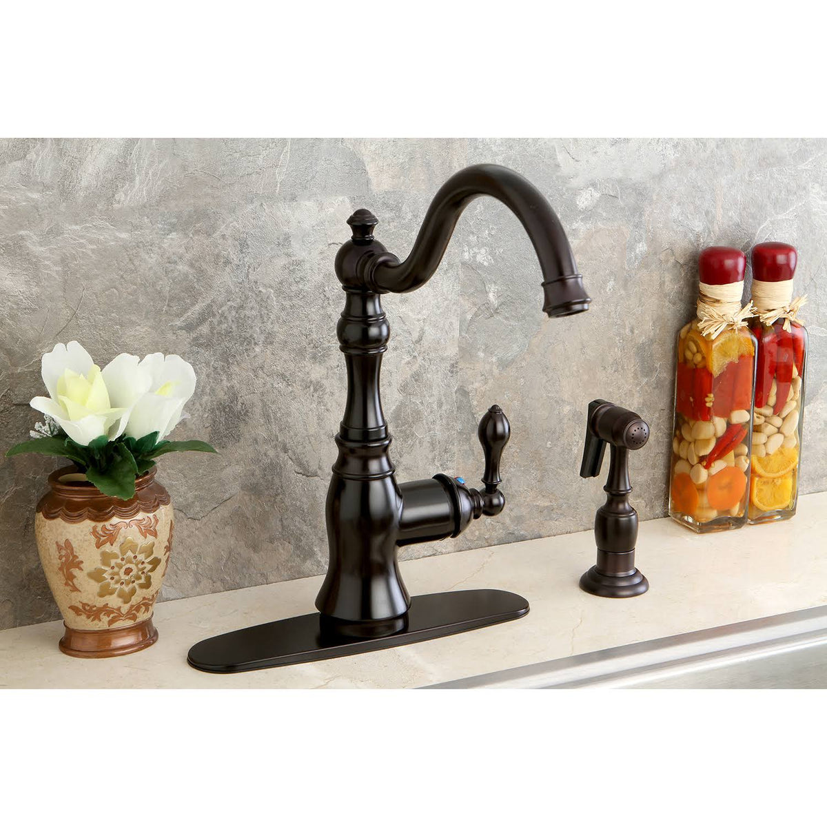 Oil-Rubbed Bronze Single-Handle Swiveling Kitchen Faucet L4353