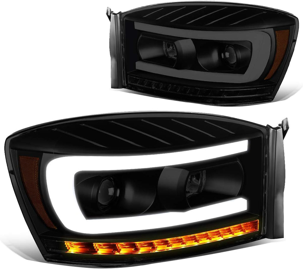Black/Clear Dual LED DRL Sequential Turn Signal Projector Headlights V9197
