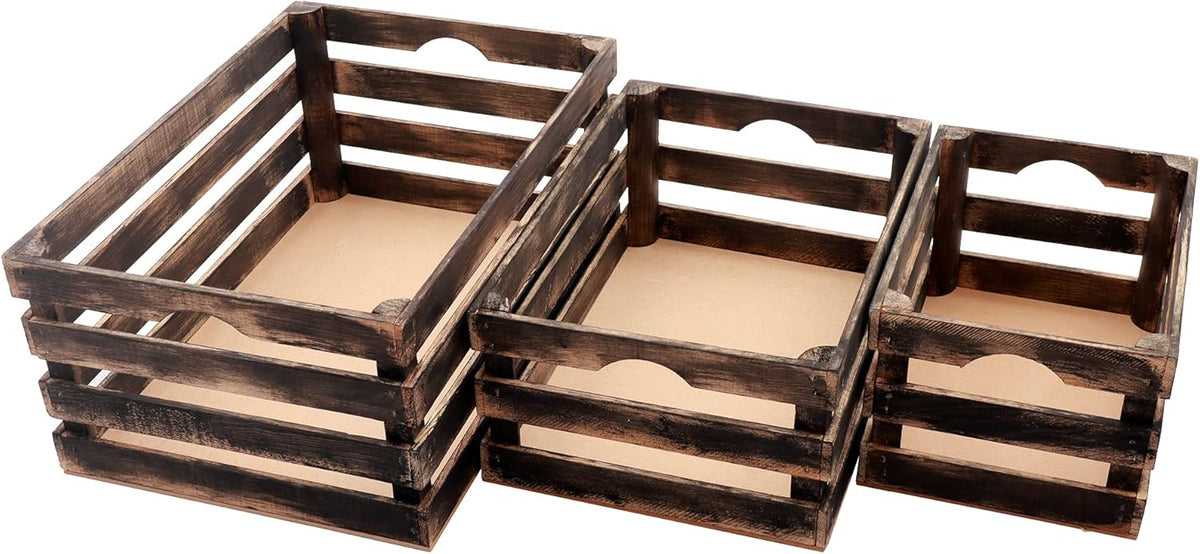 Rustic Wood Crates, Set of 3, Dark Brown I888