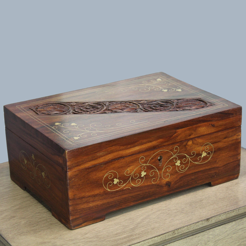 Rosewood Carved Wooden Decorative Box with Key G450203