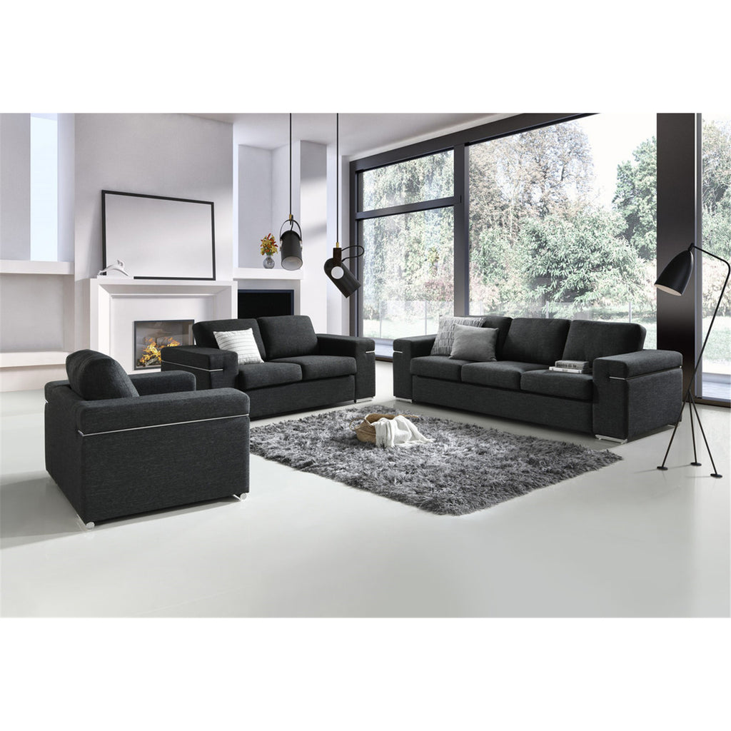 Black Linen Fabric Loveseat F4300