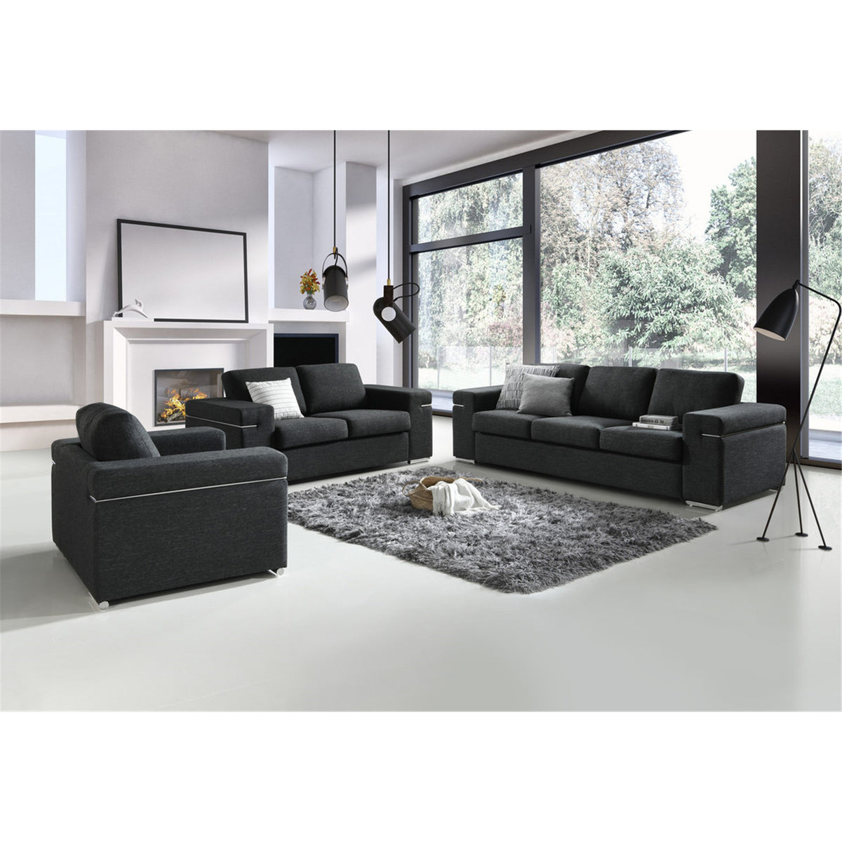 Black Linen Fabric Loveseat F4300