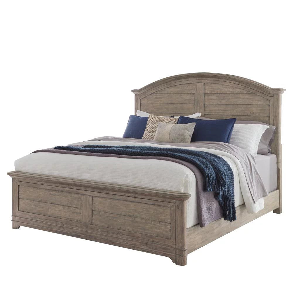 Beige Wood Queen Arched Panel Bed J687