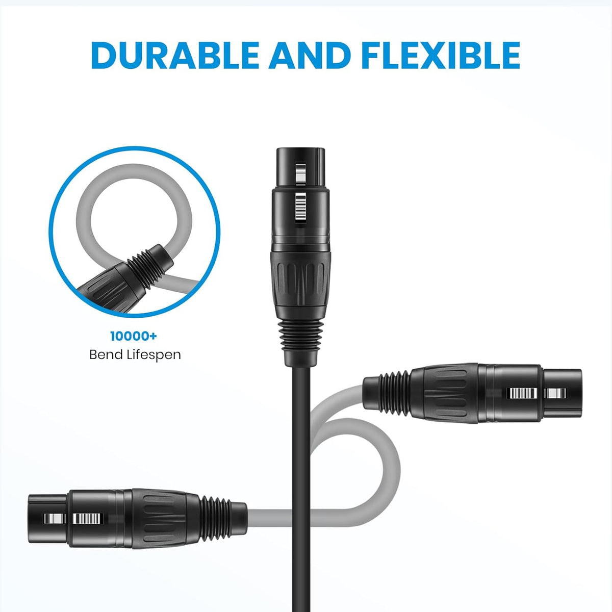 25ft XLR Microphone Male to Female Mic Cables Black 3-Pack L1337