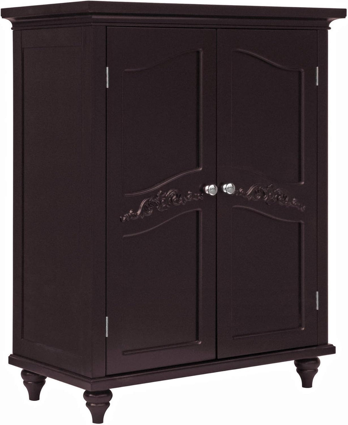 Freestanding Floor Cabinet with 2 Floral Scroll Doors and 2 Adjustable Shelves, Dark Espresso M346