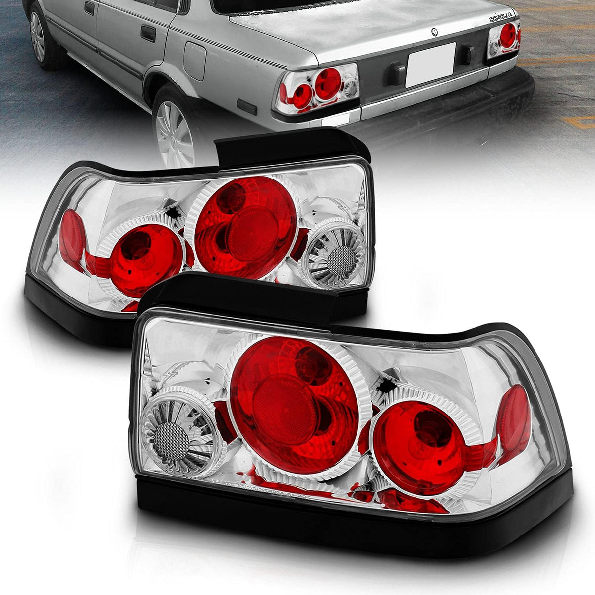 Chrome Black Trim Replacement Rear Brake Taillights for 1993-1997 Toyota Corolla B7276
