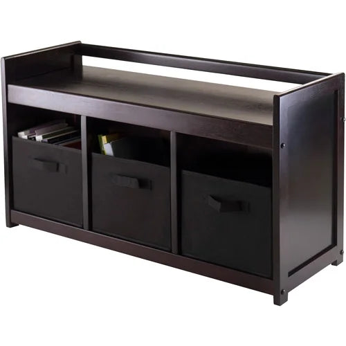4-Pc Storage Bench & 3 Black Fabric Baskets J6811