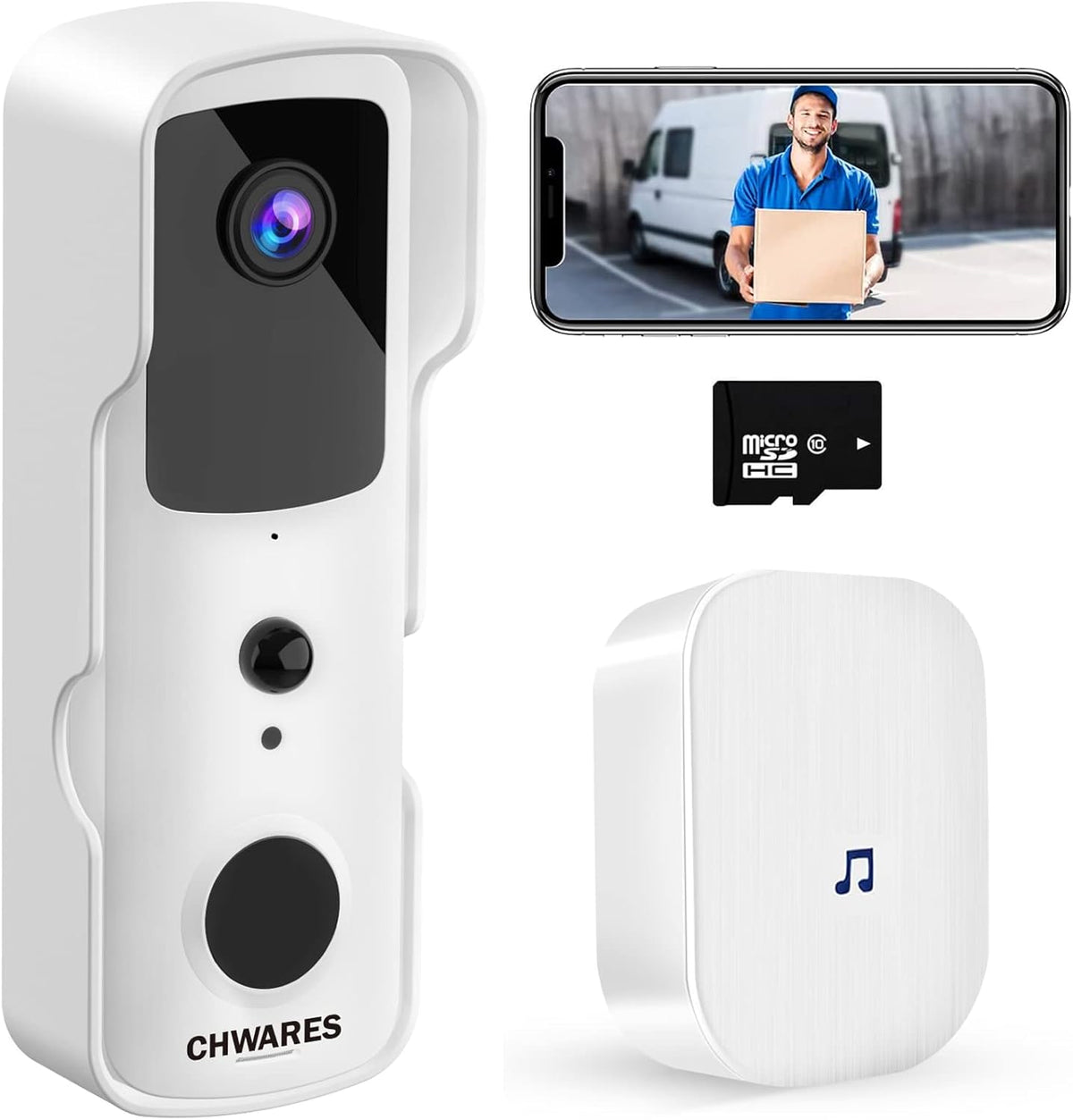 White 1080P HD Video Doorbell Camera with 32GB SD Card E677245