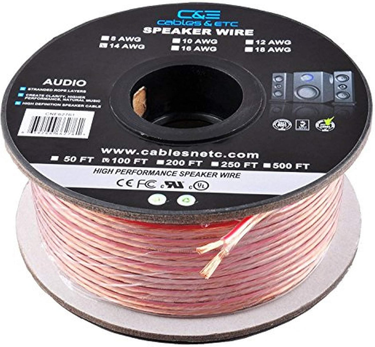 12AWG Oxygen-Free Copper Speaker Wire Cable, Pack of 2 E358140