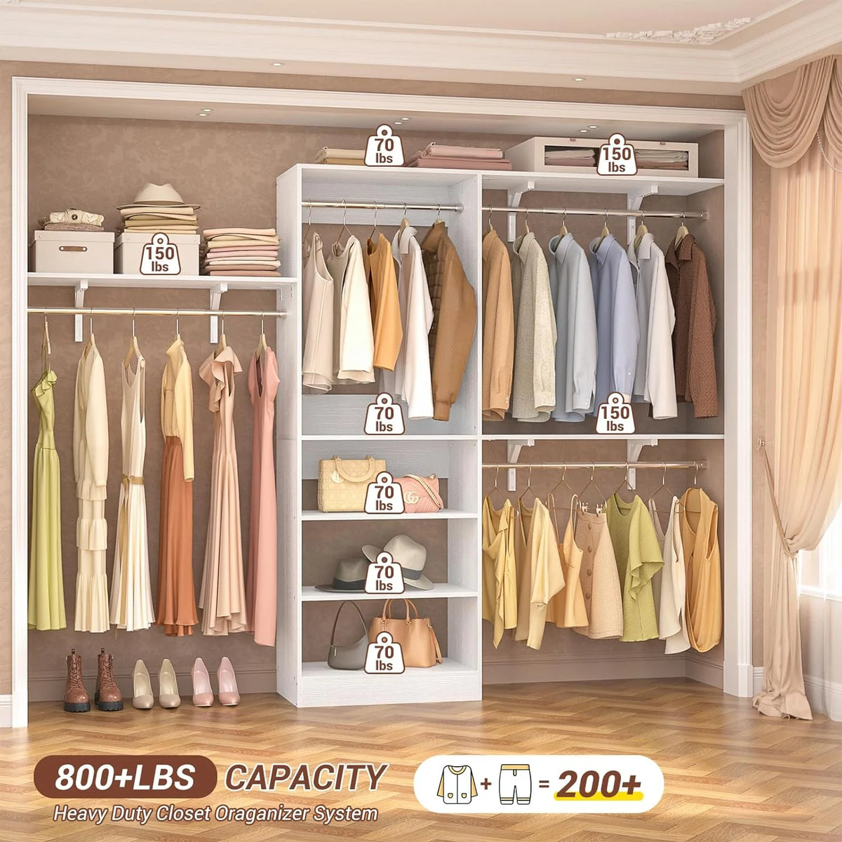 96'' White Closet System with 3 Shelving Towers P309068