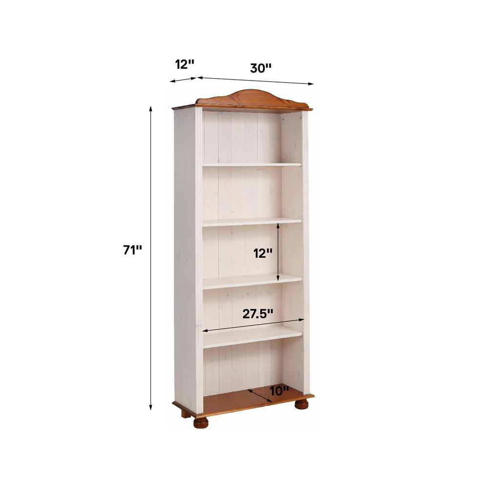 5 Shelf Open Bookcase, White and Honey Z697