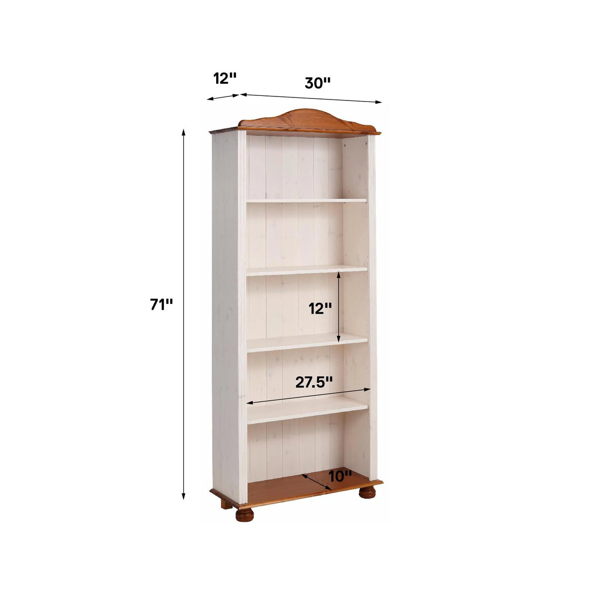 5 Shelf Open Bookcase, White and Honey Z697
