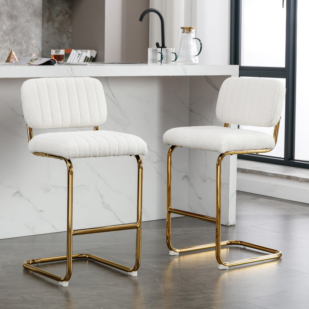 Ivory Boucle Fabric Counter Height Bar Stools Set of 2 M755