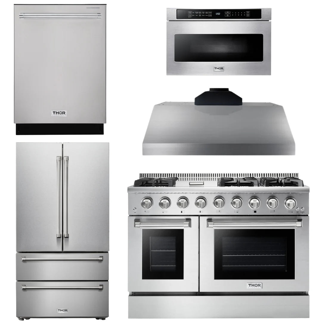 48 In. Propane Gas Range, Range Hood, Refrigerator, Dishwasher, Microwave Drawer I76484