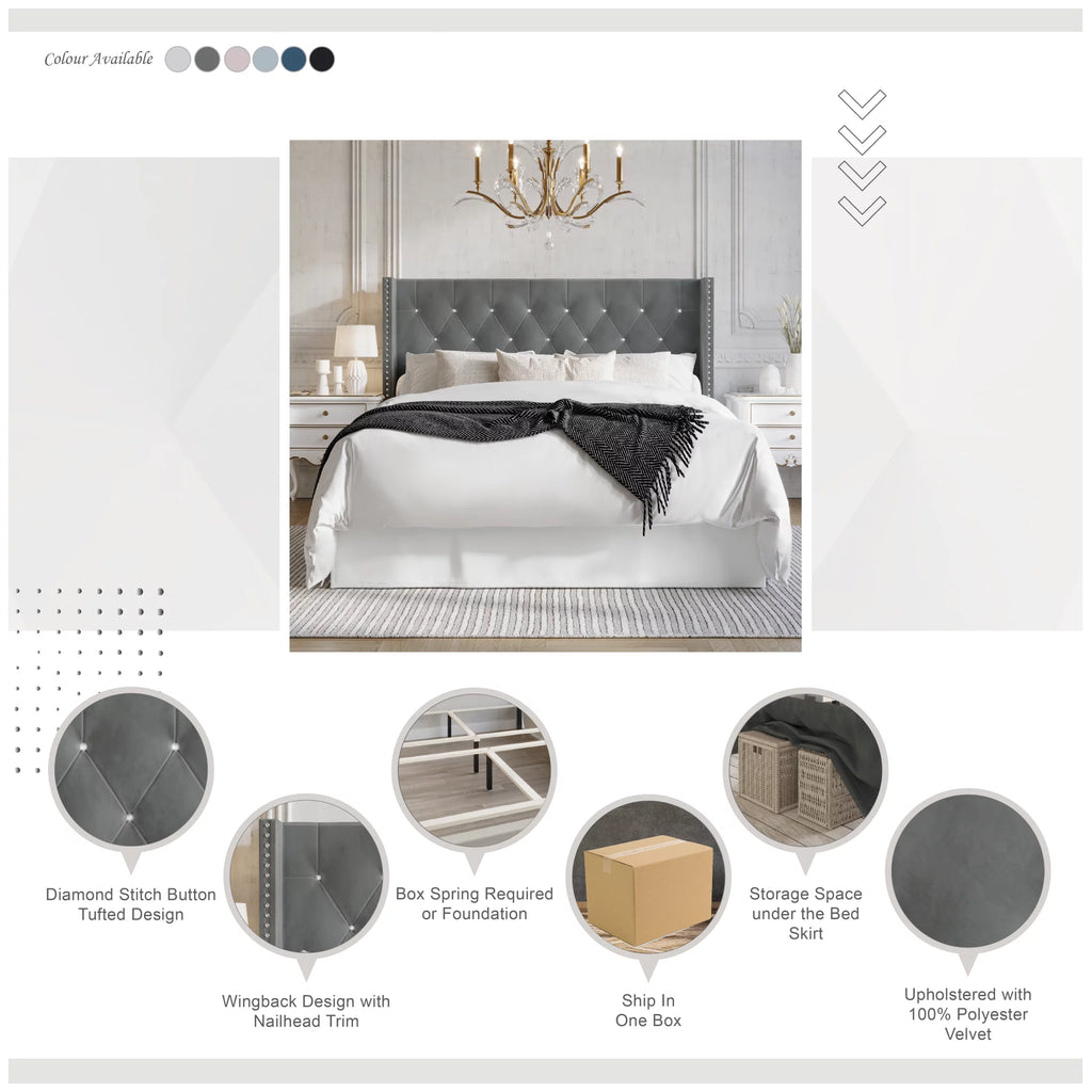 Black Velvet Upholstered Full Bed H96305