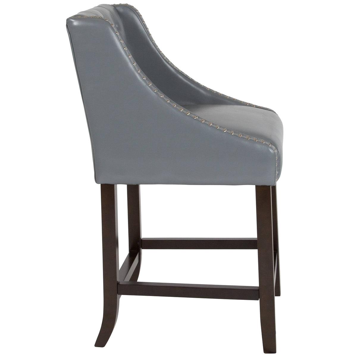 Fabric/Wood Stools (Set of 2) (Dark Gray Leather) W7030