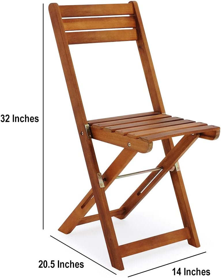 Wooden 3-Piece Bistro Set Folding Chairs and Square Acacia Wood Coffee Table O9322
