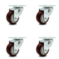 Maroon Poly Swivel Caster Set of 4 with 3.5x22 Wheels L861