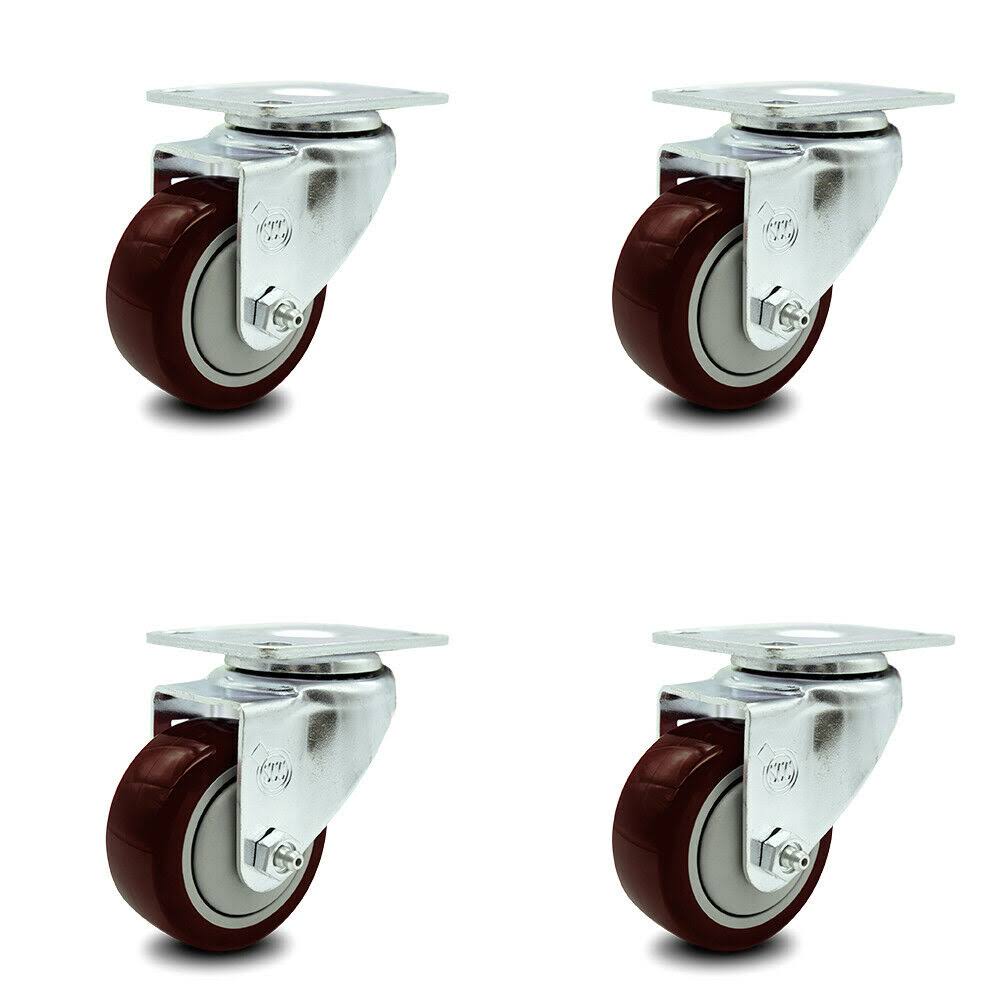 Maroon Poly Swivel Caster Set of 4 with 3.5x22 Wheels L861