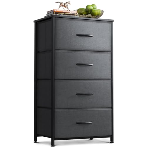Dark Grey 4 Drawer Fabric Dresser with Wood Top Y82592