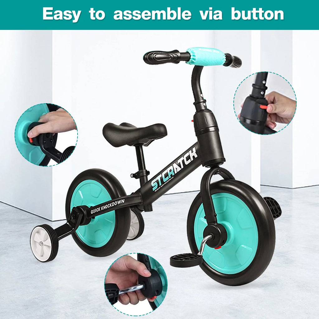 4 in 1 Toddlers Balance Bike with Pedals and Training Wheels X79593