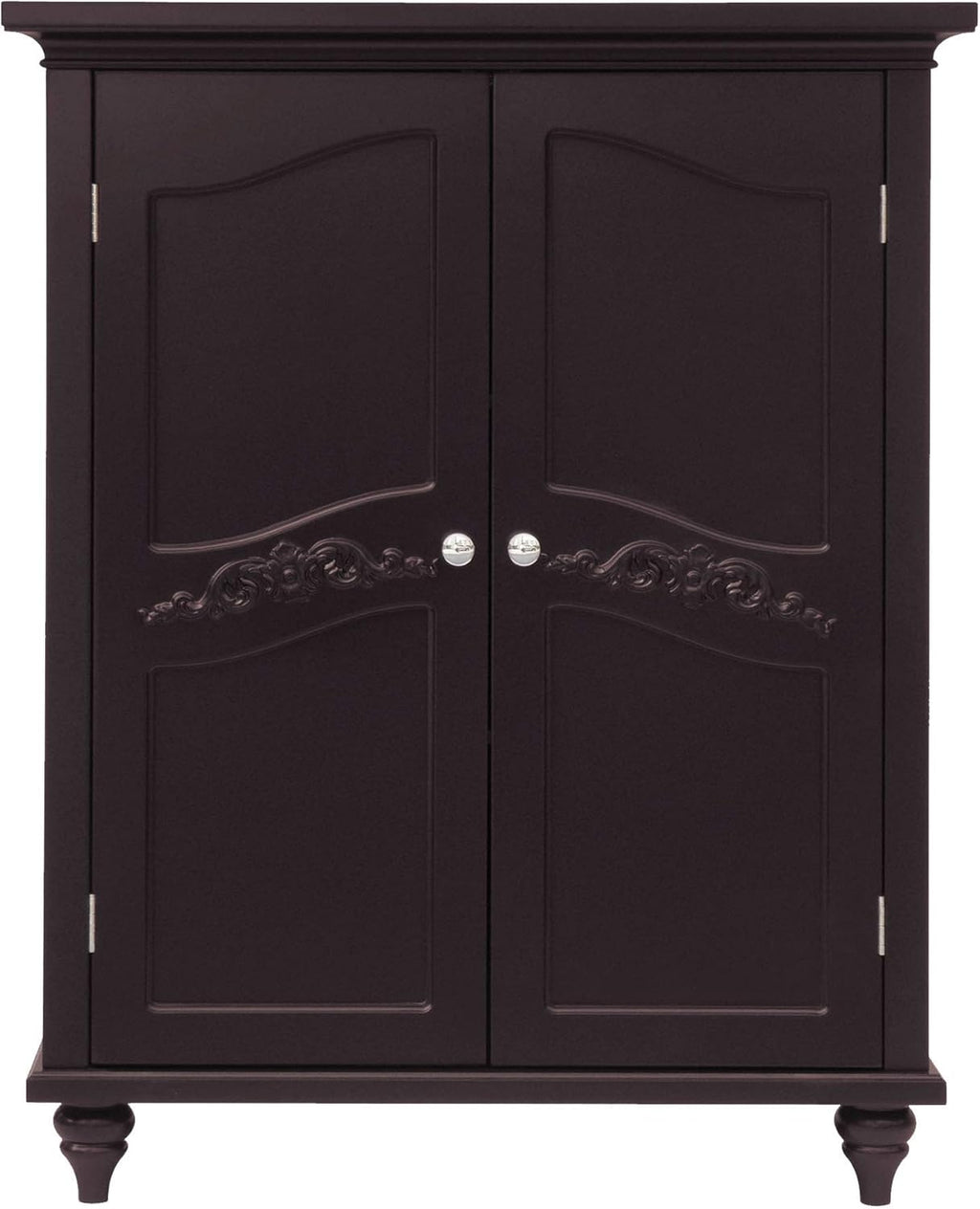Freestanding Floor Cabinet with 2 Floral Scroll Doors and 2 Adjustable Shelves, Dark Espresso M346