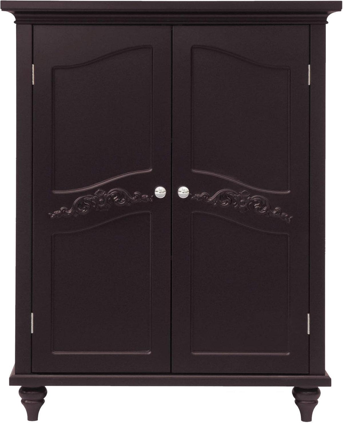 Freestanding Floor Cabinet with 2 Floral Scroll Doors and 2 Adjustable Shelves, Dark Espresso M346