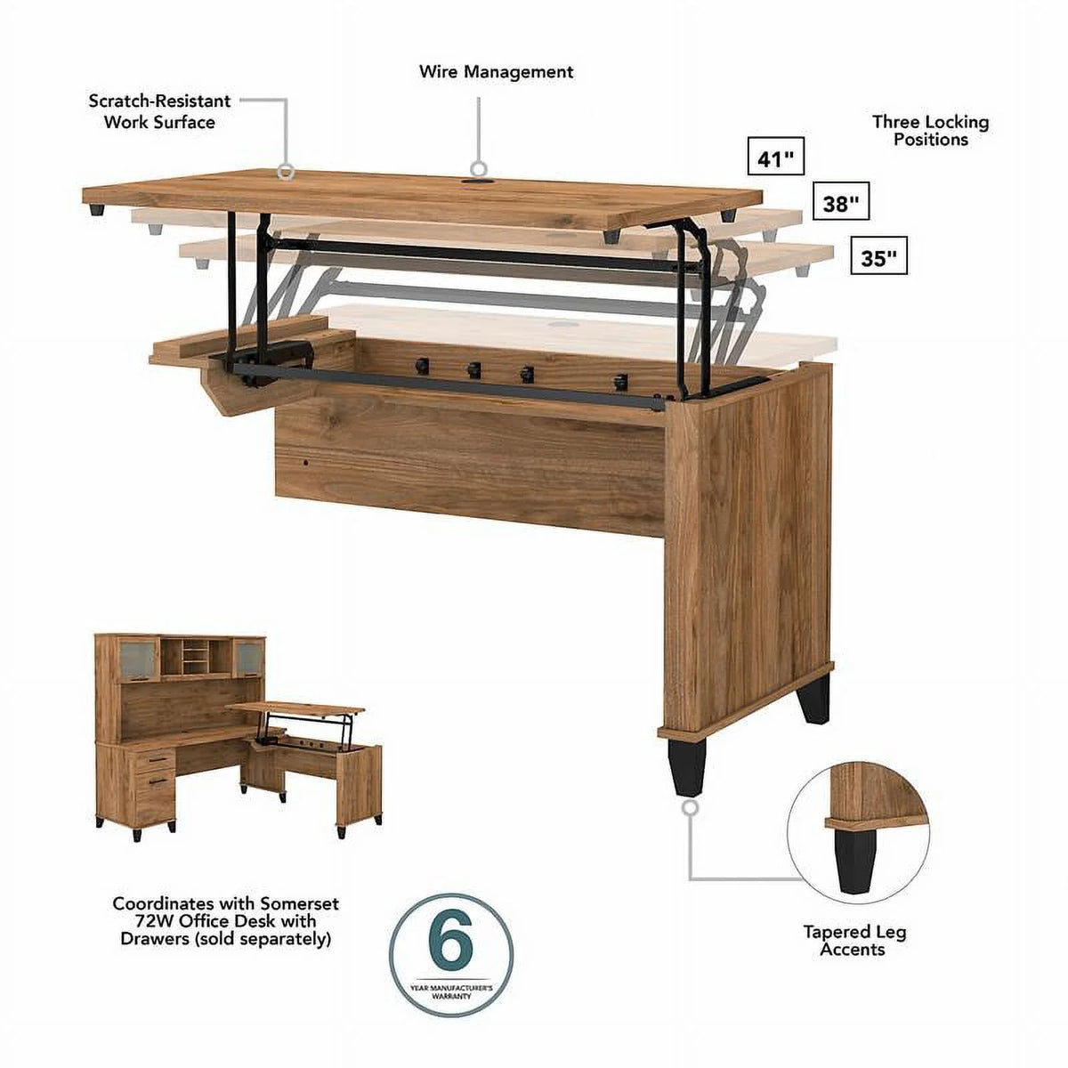 72W Sit to Stand L Desk with Hutch K22695