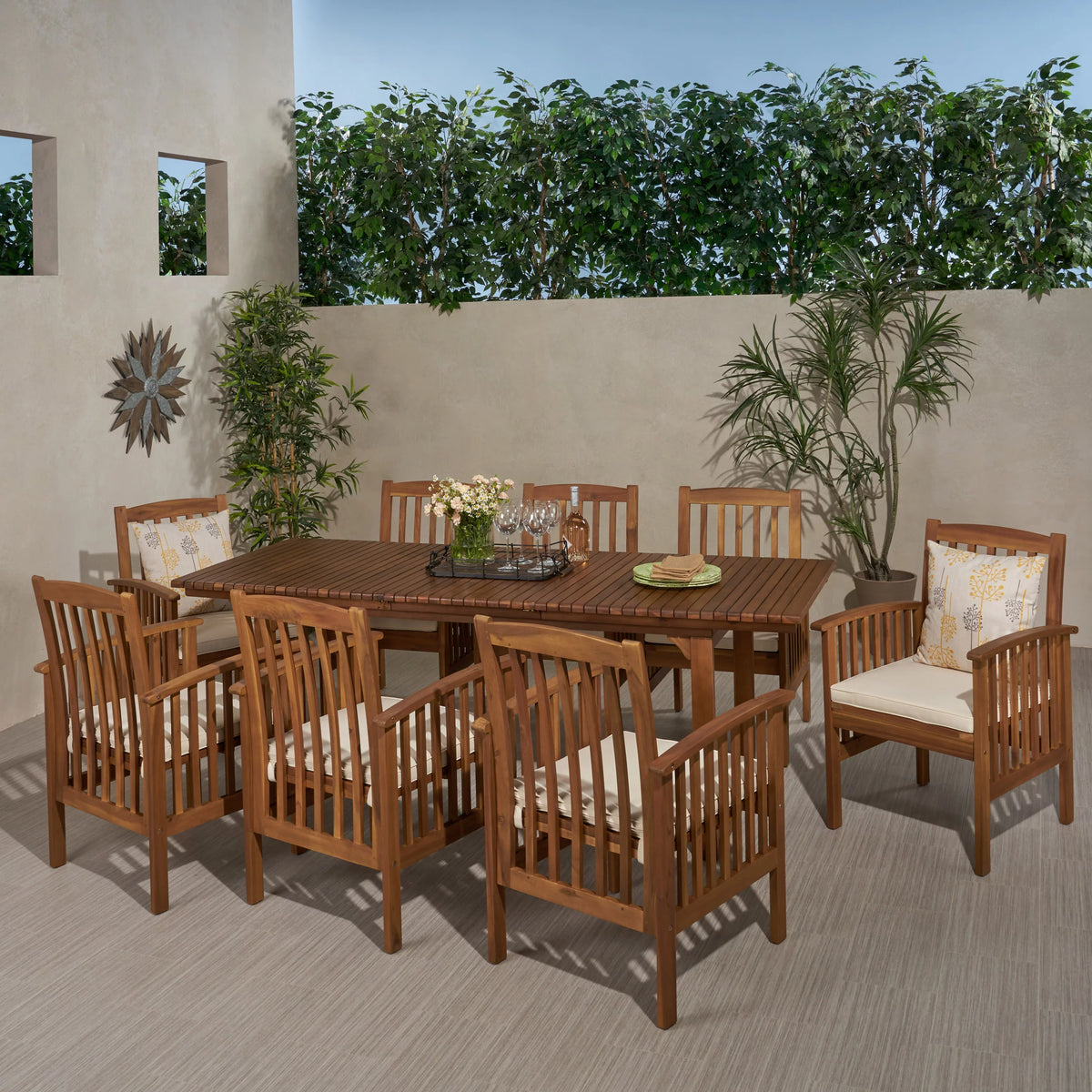 8 Seater Expandable Acacia Wood Dining Set H8968