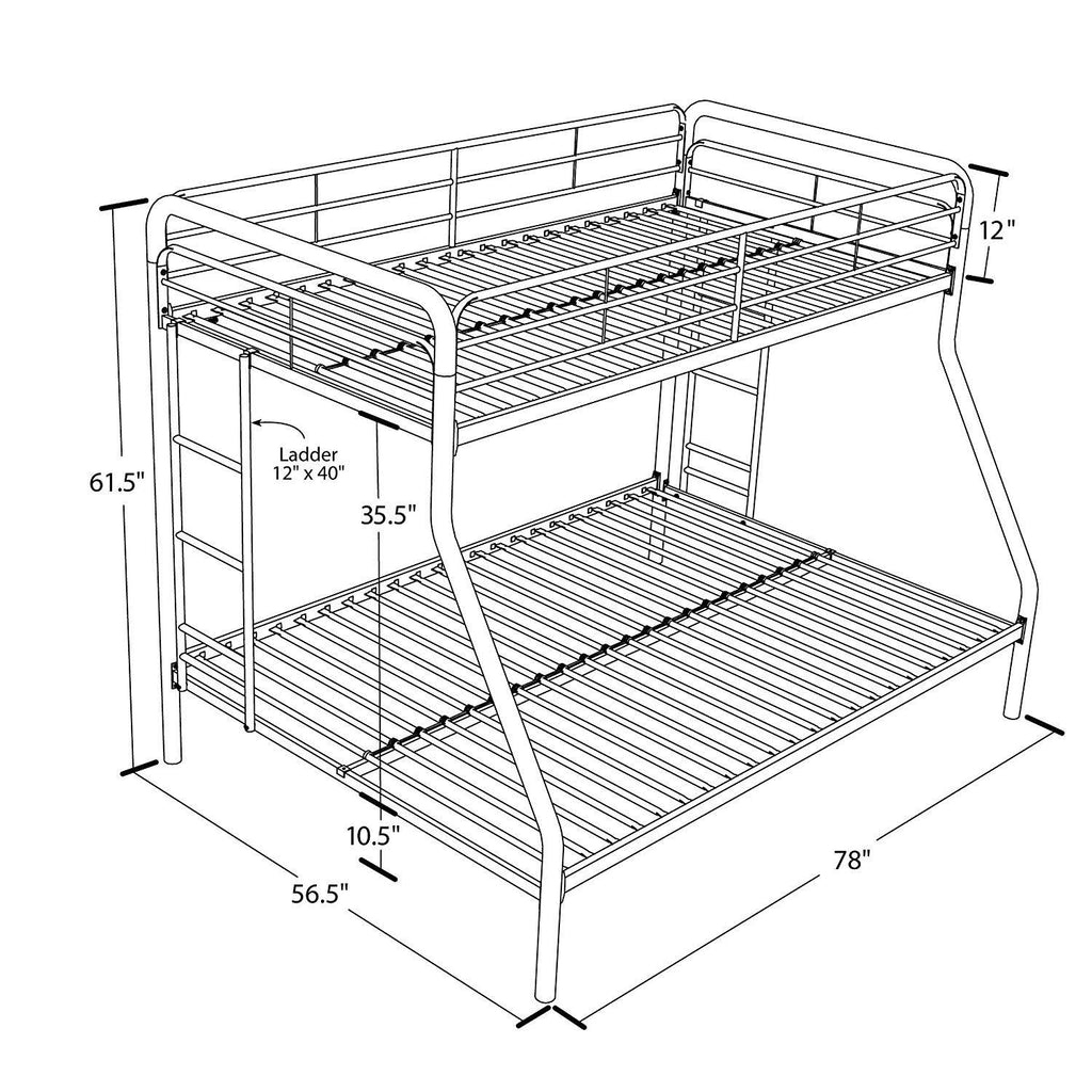 Twin-Over-Full Bunk Bed with Metal Frame and Ladder G809733