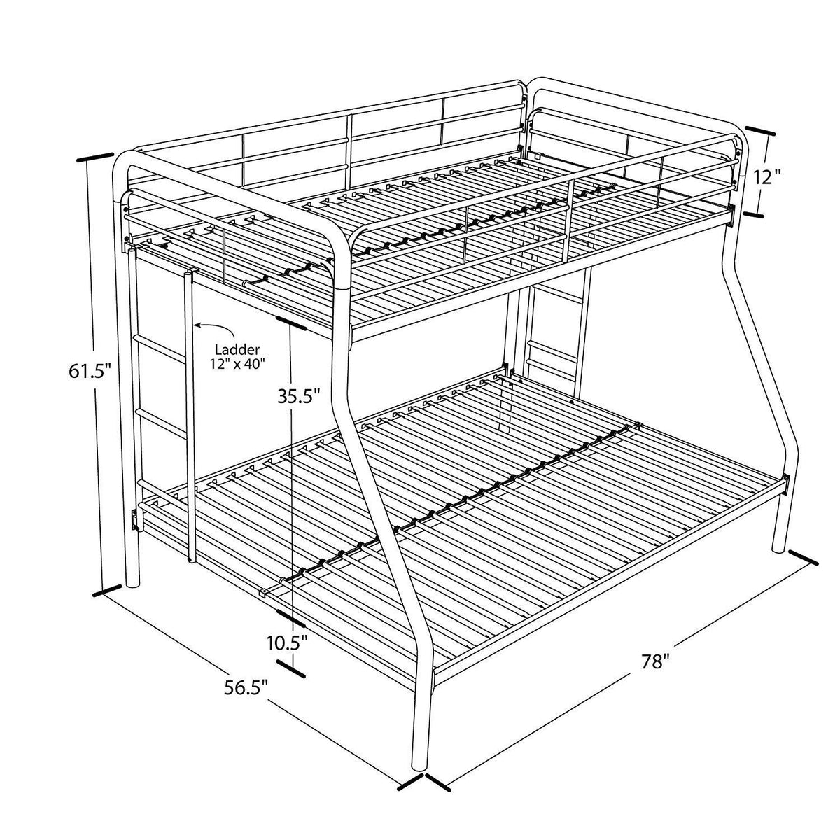 Twin-Over-Full Bunk Bed with Metal Frame and Ladder G809733