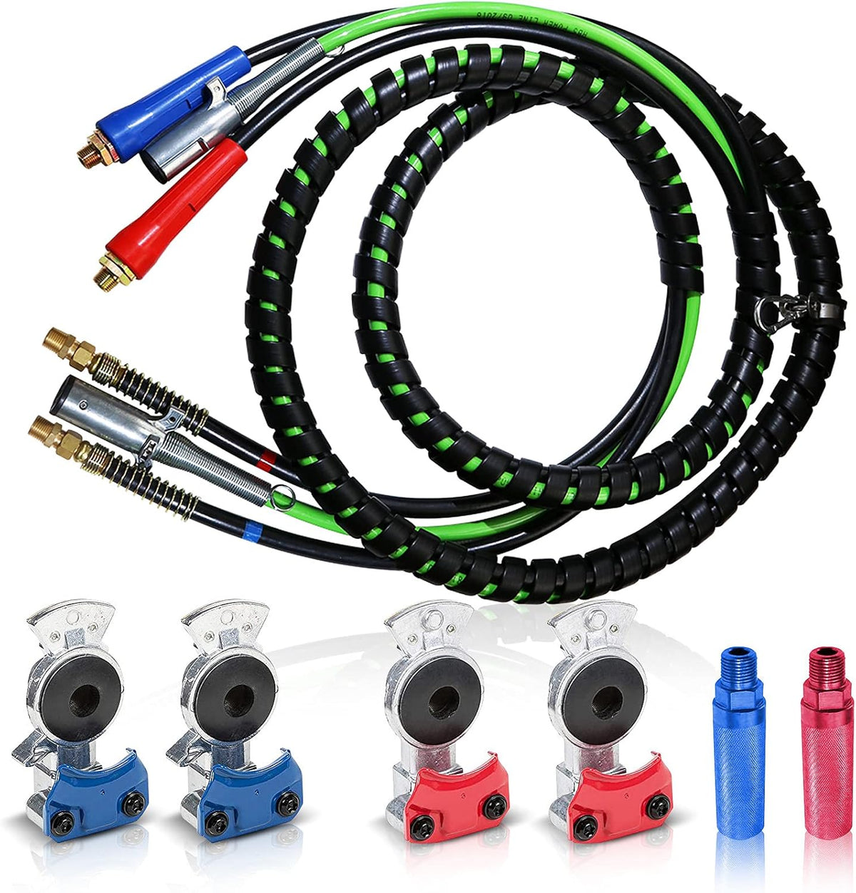 15 Feet 7 Way Semi Truck Trailer Electrical Cable ABS Wire & Air Hose Assembly with Aluminum Service Emergency Glad Hands Y860638