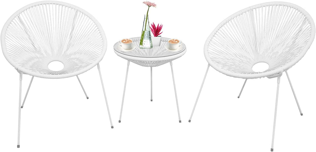 3-Piece Outdoor Acapulco Chair Patio Bistro Set with Glass Top Table (Blue) S404