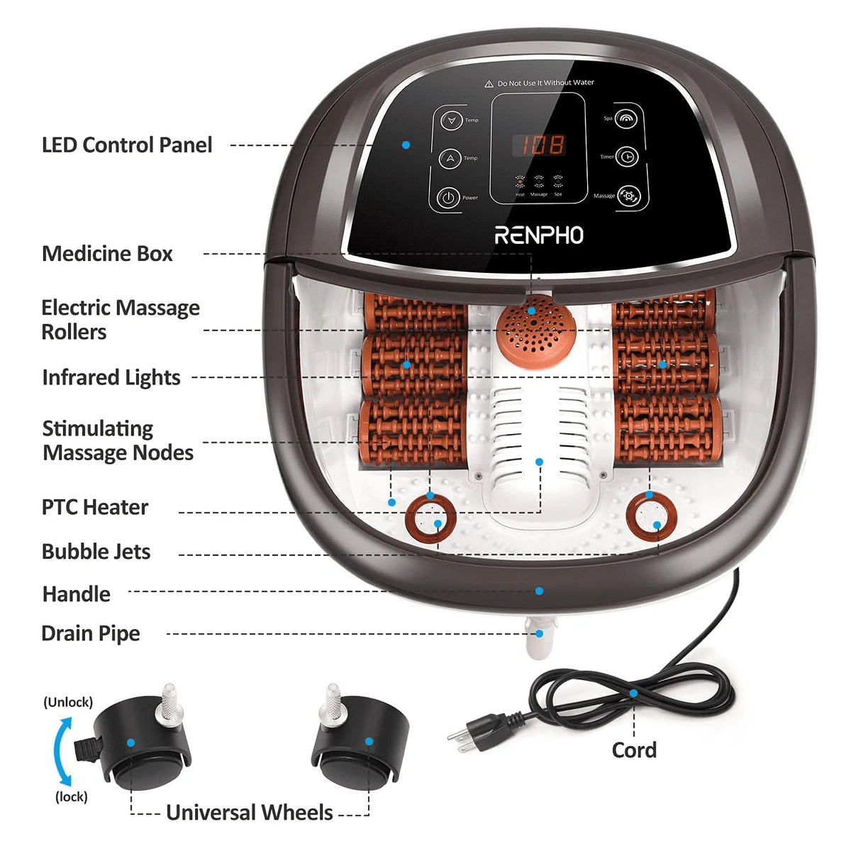 Foot Spa Bath Massager with Heat Bubbles Massage & Jets A486