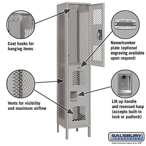 2 Tier 1 Wide Gray Gym Locker, 78 inch H x 15 inch W x 18 inch D T5935