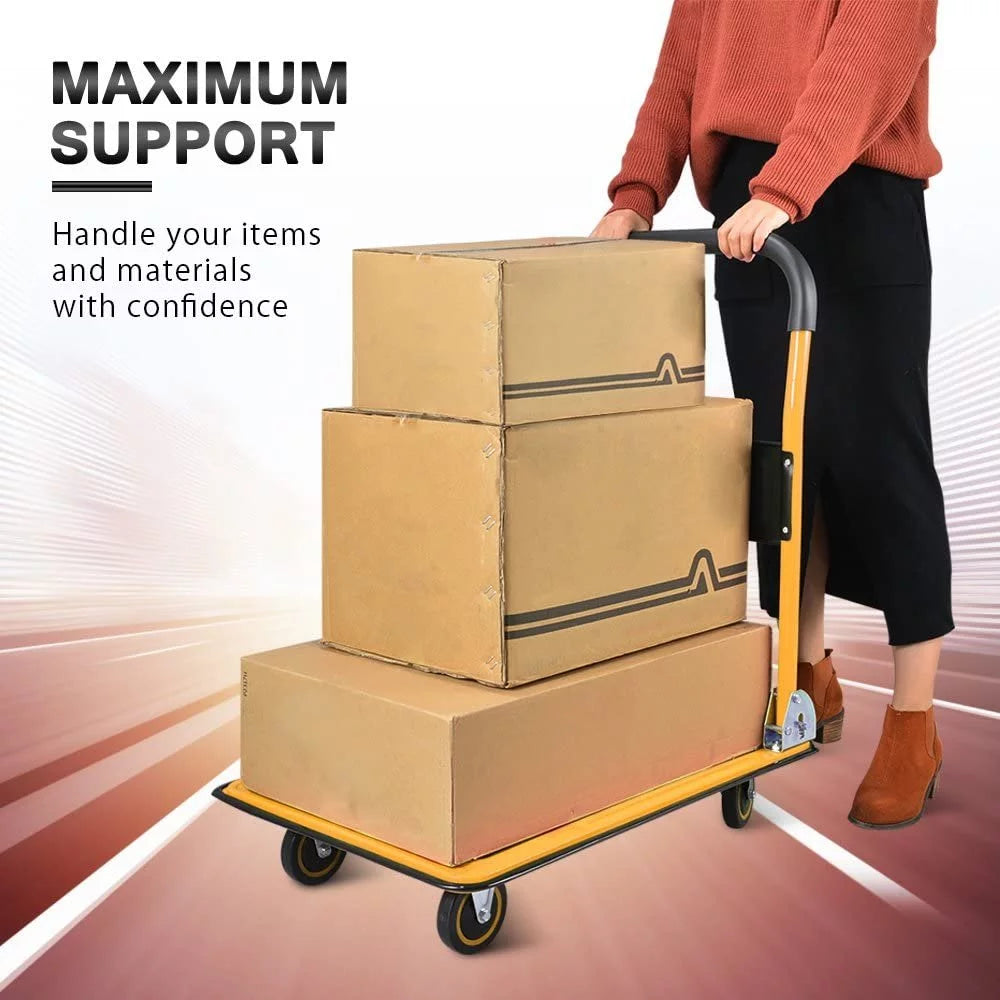 Yellow Foldable Push Cart Dolly with 360 Degree Swivel Wheels R80621