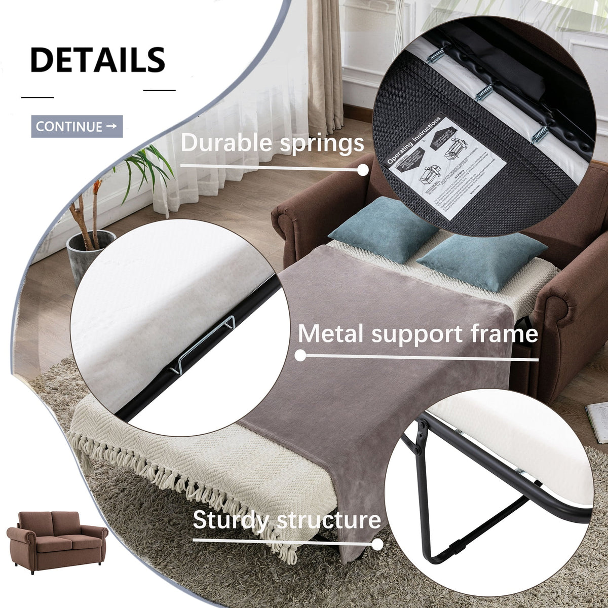 Brown Twin Size Pull Out Sofa Bed I2057