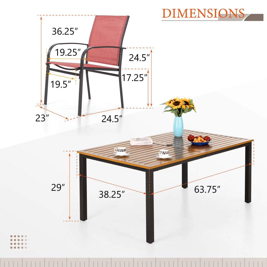 7 Piece Patio Dining Set with 6 Red Textilene Chairs M495