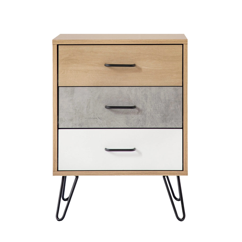 24 Inch 3 Drawer Wood Nightstand with Metal Hairpin Legs C381310