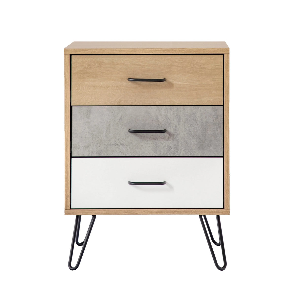 24 Inch 3 Drawer Wood Nightstand with Metal Hairpin Legs C381310
