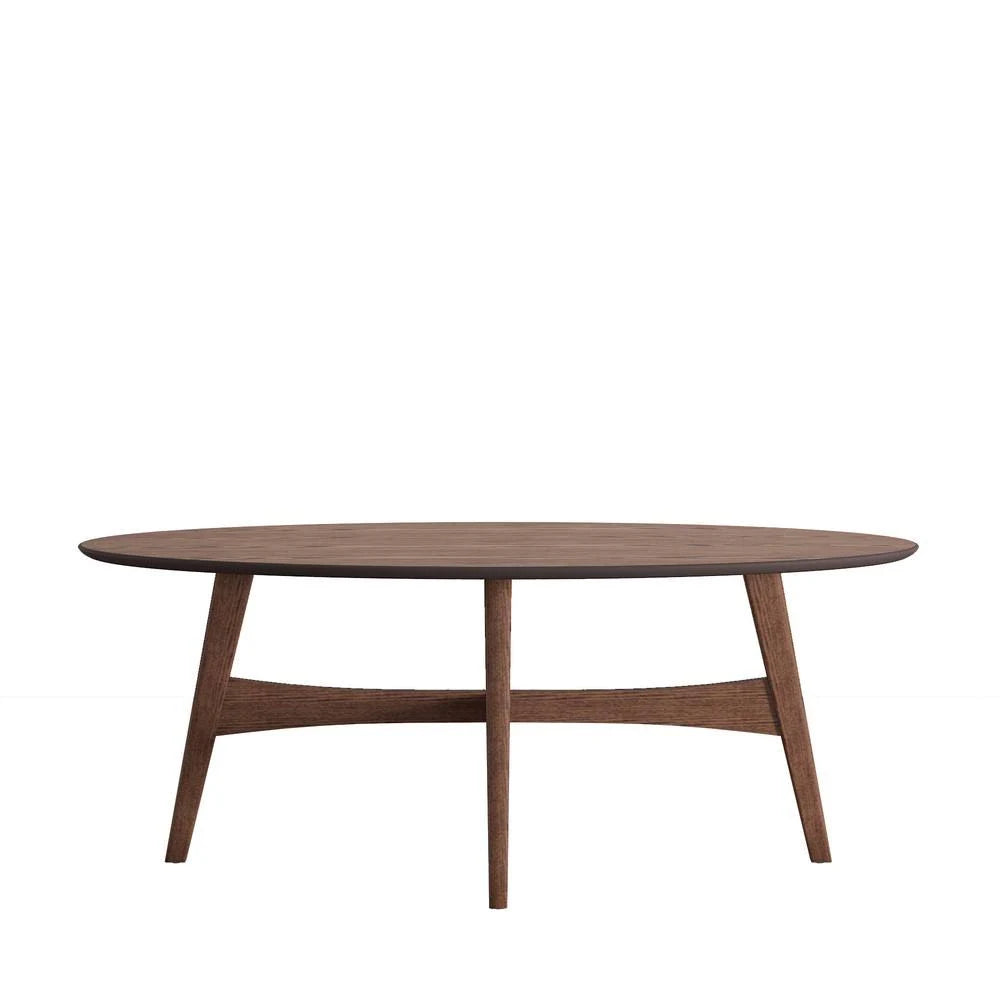 Brown Walnut Large Oval Wood Coffee Table V3847