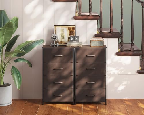 Dark Grey 4 Drawer Fabric Dresser with Wood Top Y82592