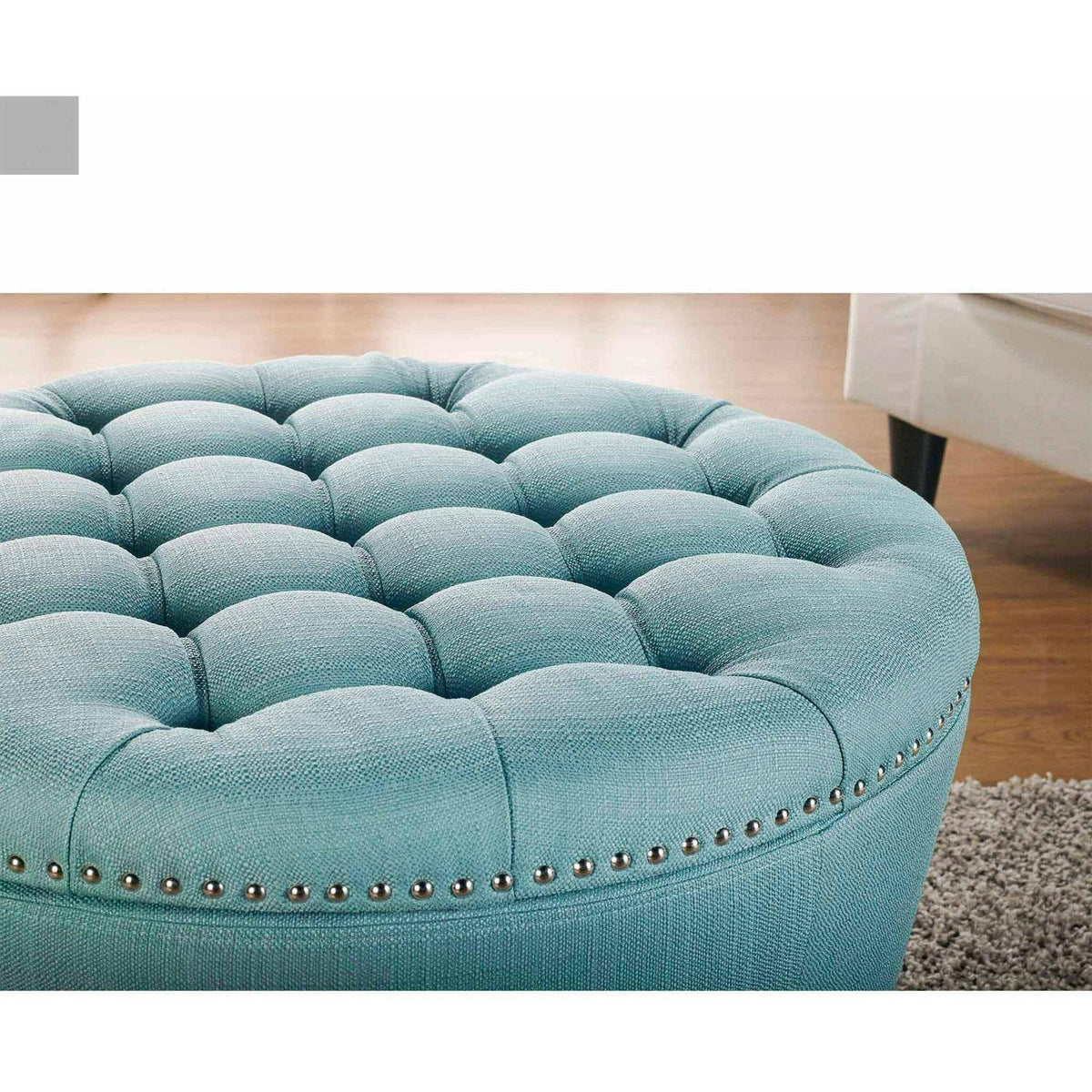 Round Tufted Storage Ottoman with Nailheads H1890