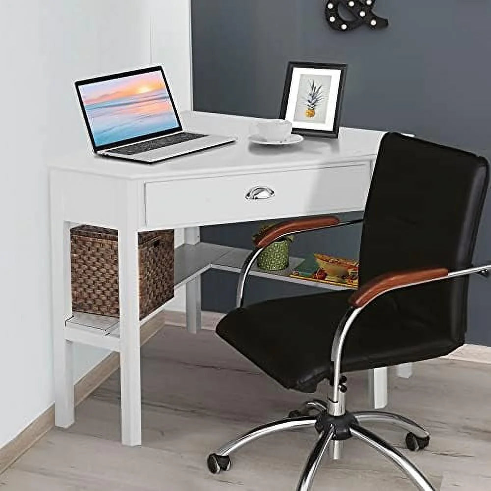 Black Corner Desk with Drawer and Shelves E5206