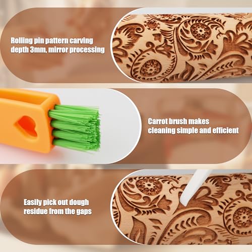 17" Wooden Rolling Pins with Embossed Designs B232