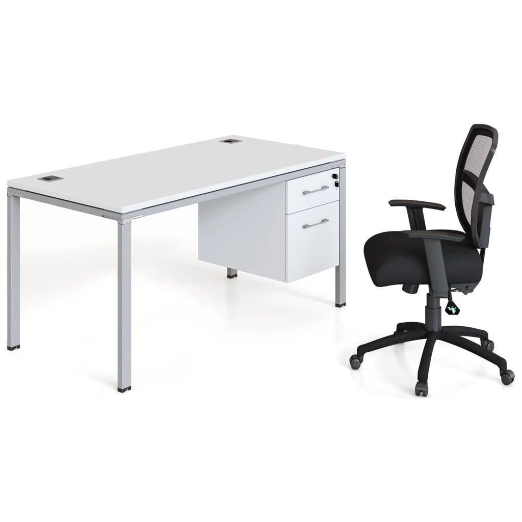 White Single Pedestal Desk R9699