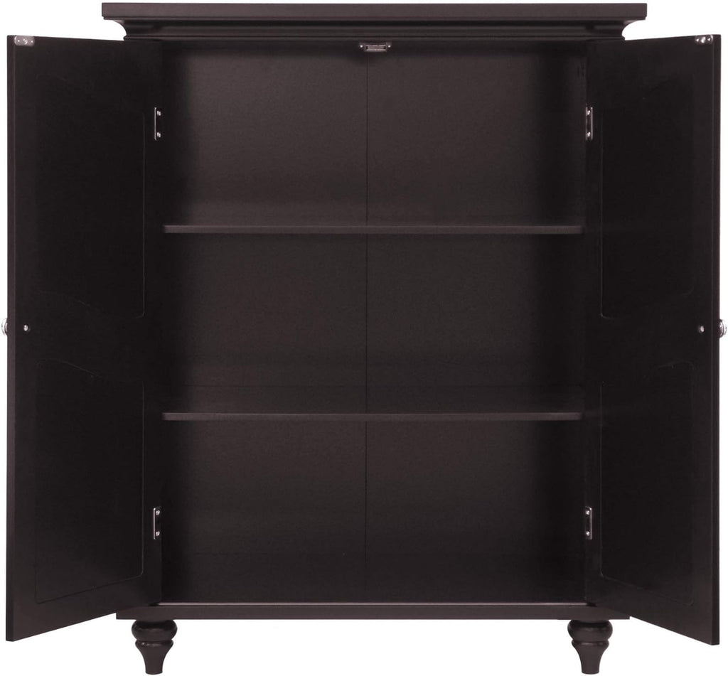 Freestanding Floor Cabinet with 2 Floral Scroll Doors and 2 Adjustable Shelves, Dark Espresso M346