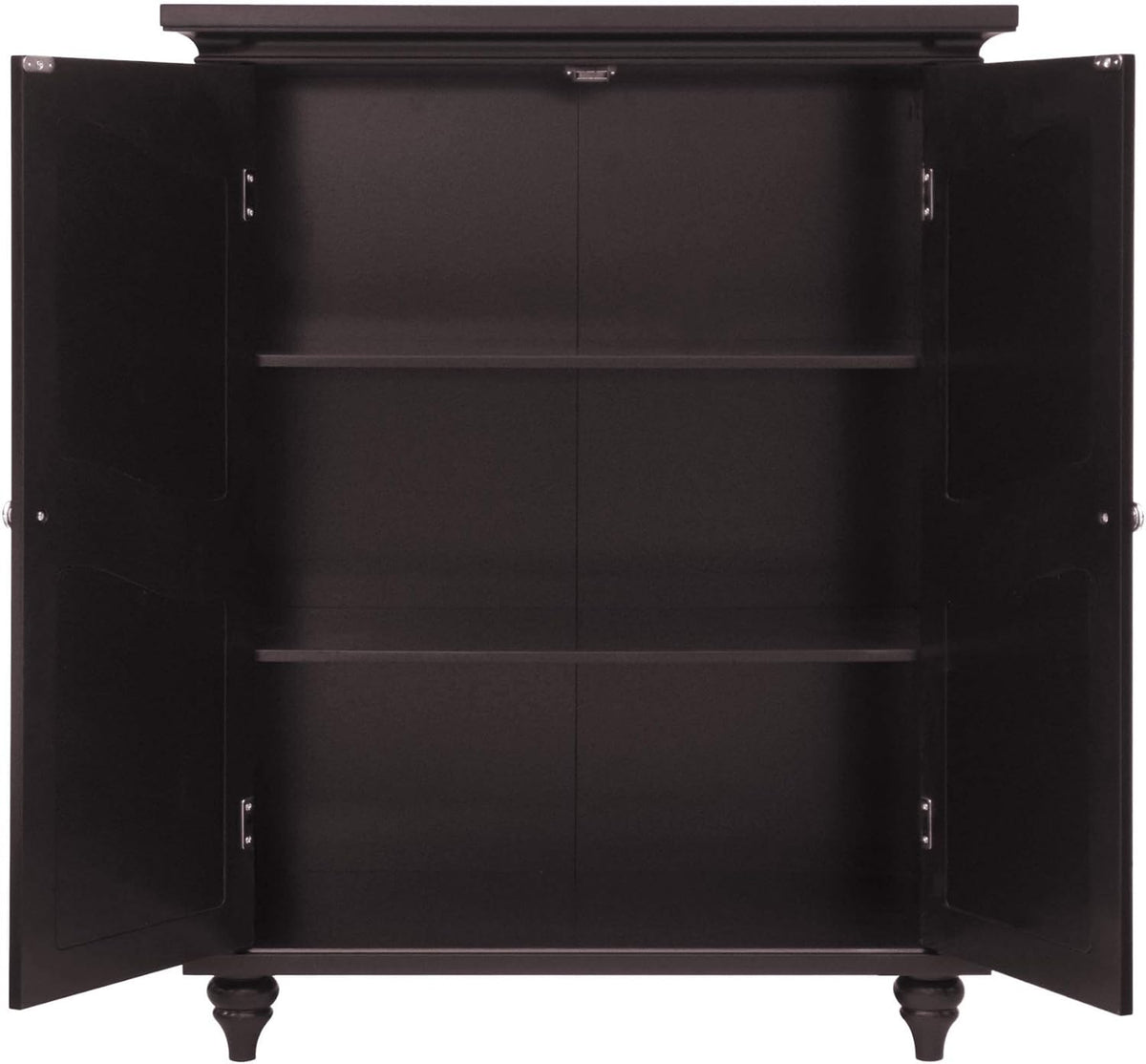Freestanding Floor Cabinet with 2 Floral Scroll Doors and 2 Adjustable Shelves, Dark Espresso M346
