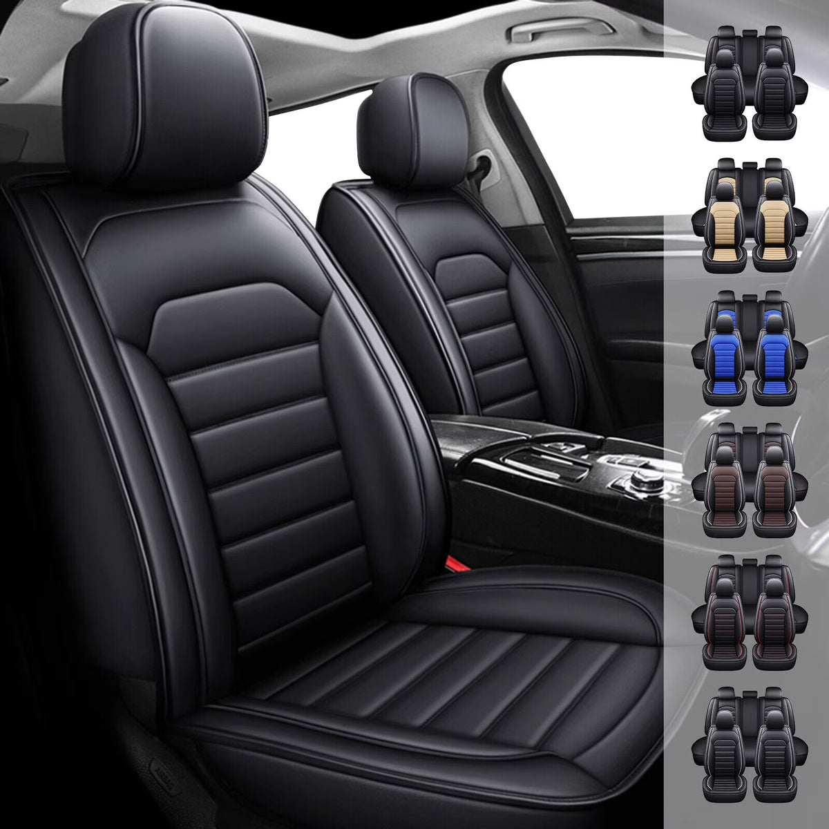 Black Waterproof Pu Leather Full Set Car Seat Covers C5230